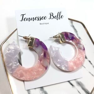 Cardi Pink Acrylic Purple Thick Circle Stud Hoop E